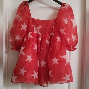 Selkie Red White Star Puff Dress NWT XL